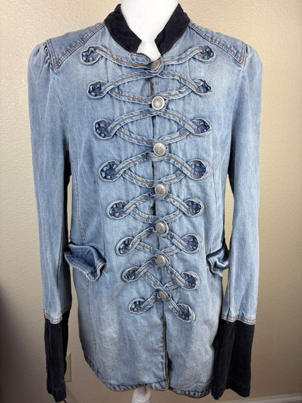 Free People Denim Seamed And Structured Jacket Size XL Military 90s